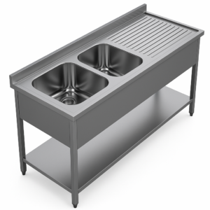 Demonte Yıkama Ünitesi Çift Eviye Alt Raflı