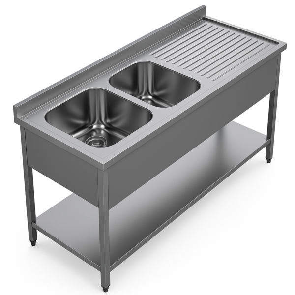 Demonte Yıkama Ünitesi Çift Eviye Alt Raflı