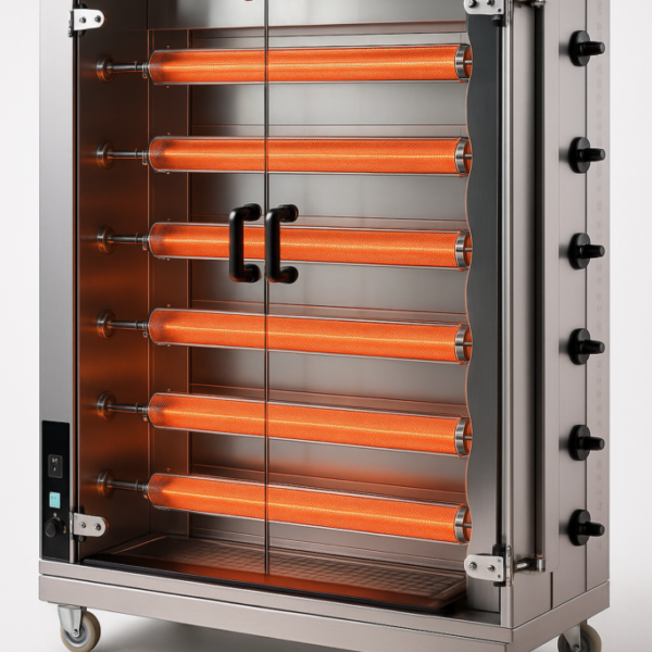 Piliç Çevirme Makinesi 6 Şiş | 24–30 Piliç Kapasiteli | Gazlı